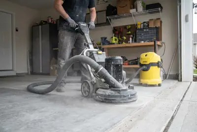 Diamond grinder opening up a garage slab